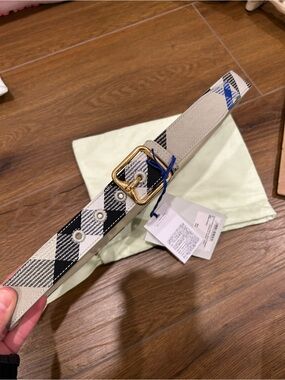 New Burberry Women Check B Buckle Belt 30mm Width